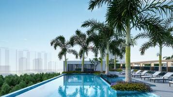 Outdoor pool, lifeguards on site