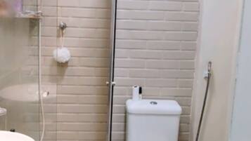 Secador de cabelo, toalhas de banho, sabonete, shampoo