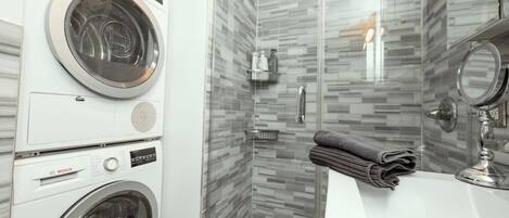 Hair dryer, towels