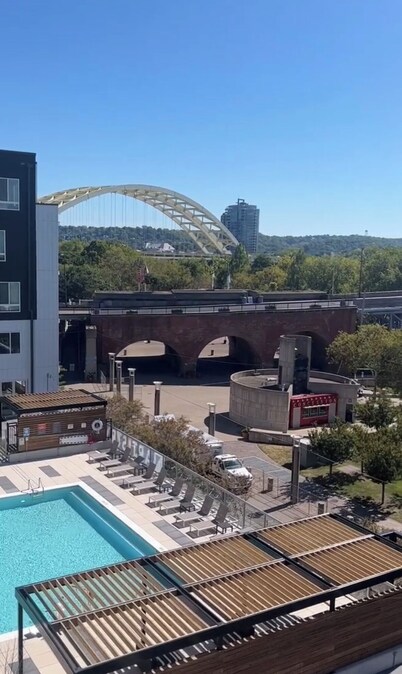 The 513 Flat II! Pool & River View! Free Gated Parking! Walk to Banks & Stadium!