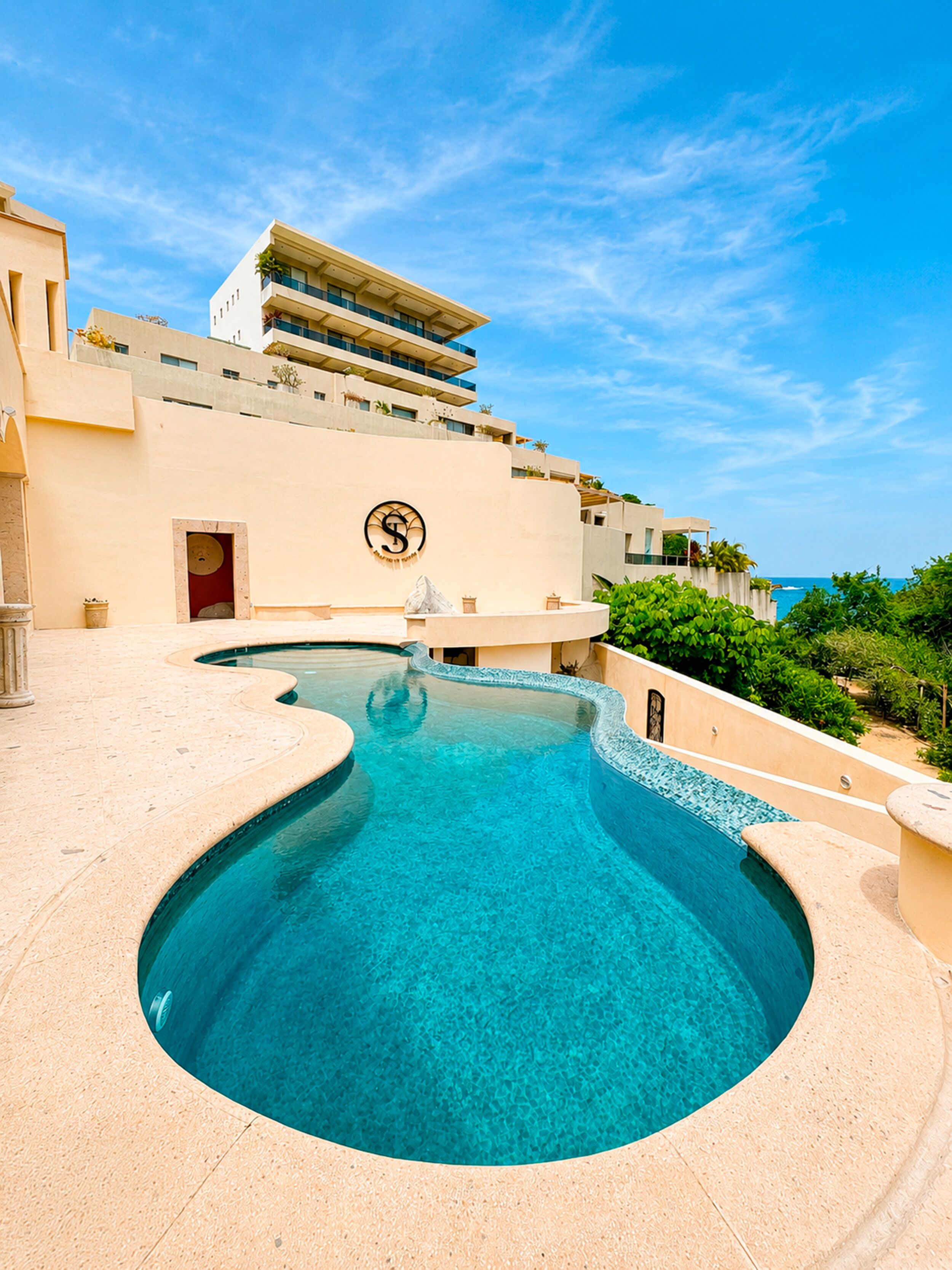 2 outdoor pools, open 8:00 AM to 8:00 PM, pool umbrellas