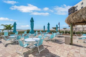 Outdoor dining - Unforgettable Water Views! On the Sand at Island's End! Heated Pool, Free Parking & Beach Gear! (Fort Myers Beach)