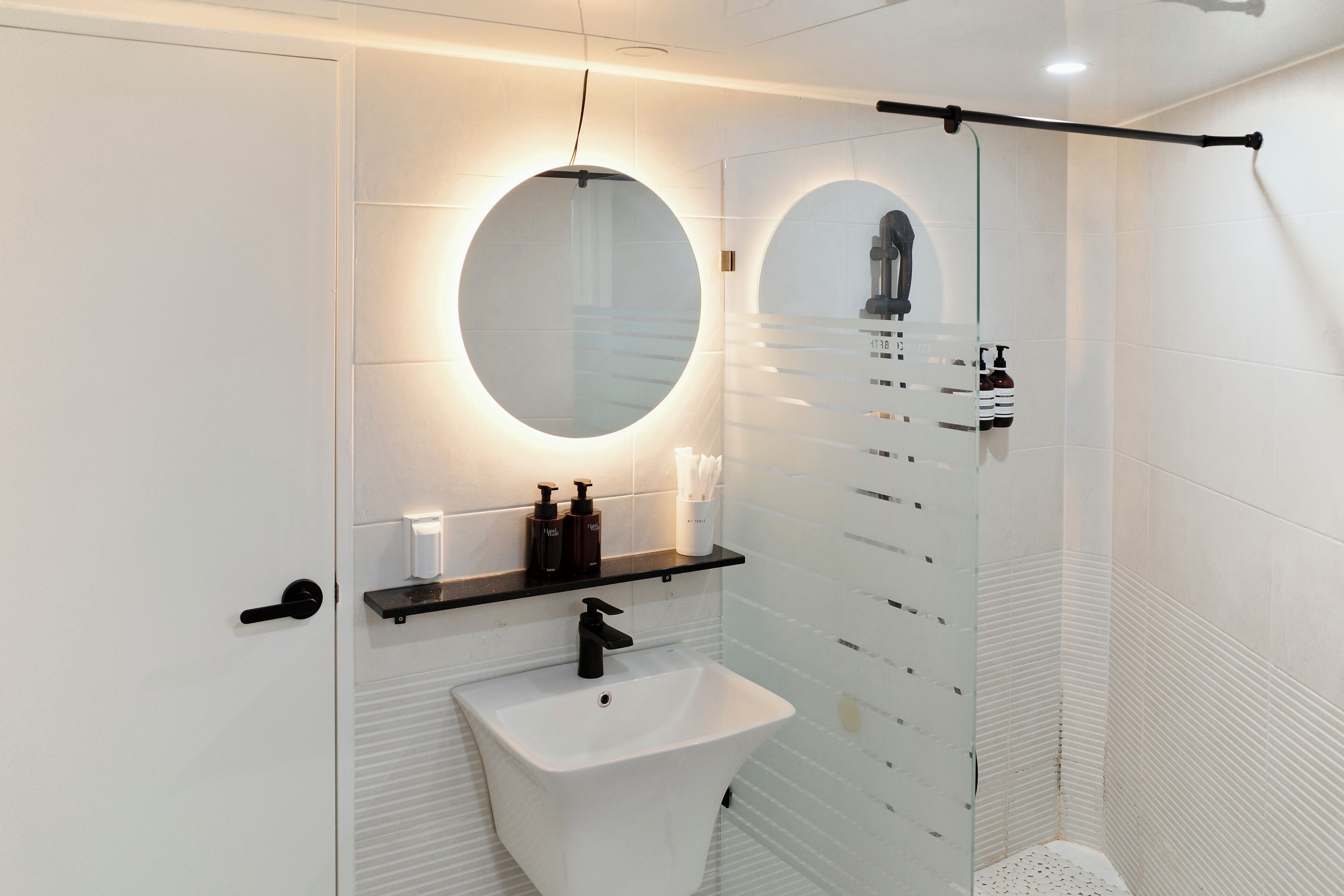 Hair dryer, towels, toilet paper