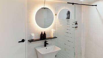 Hair dryer, towels, toilet paper