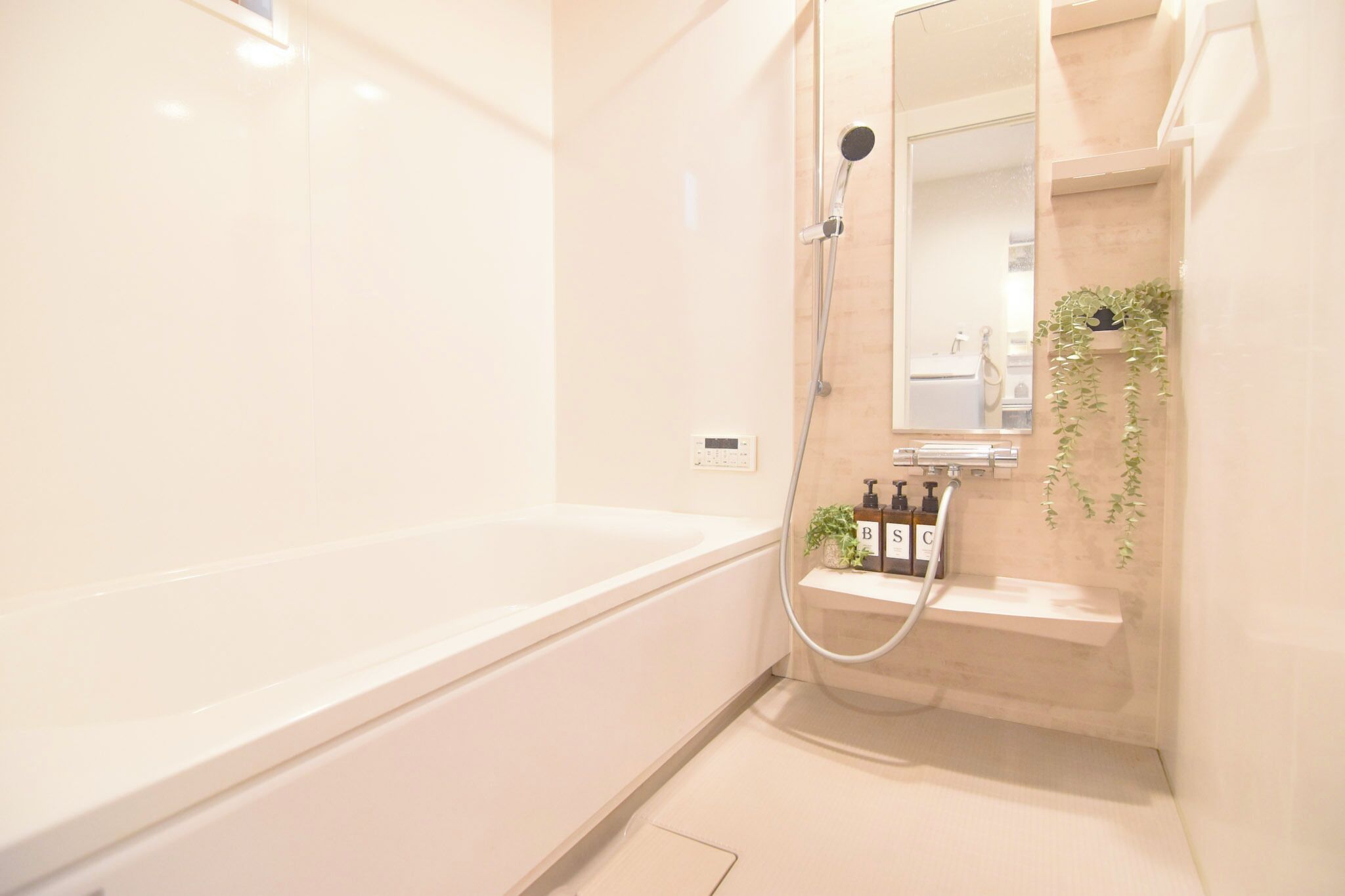 Hair dryer, bidet, towels, soap