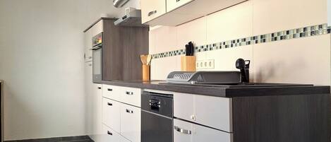 Fridge, oven, stovetop, cookware/dishes/utensils