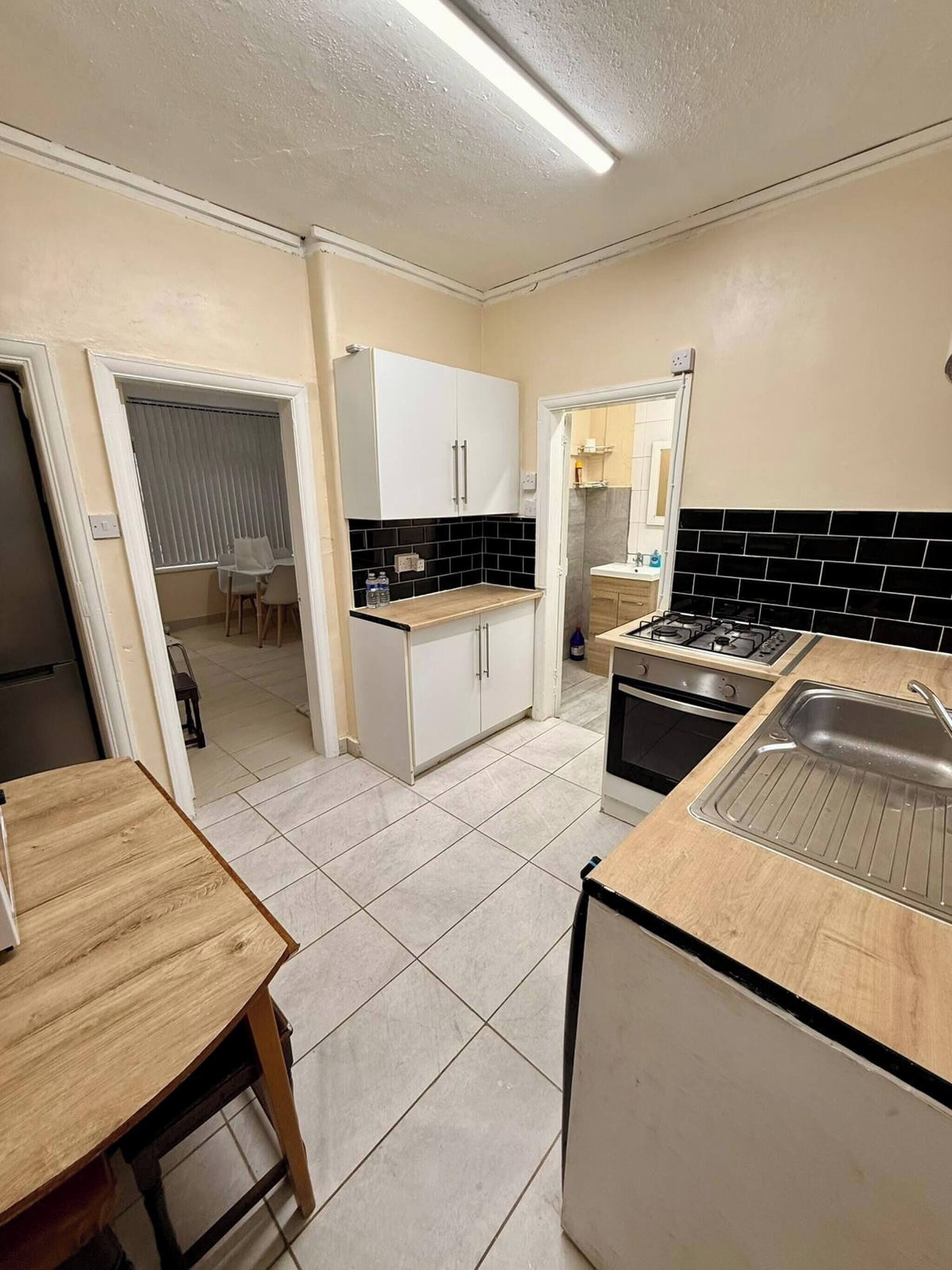 Fridge, microwave, cookware/dishes/utensils