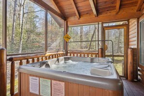 Indoor spa tub - Black Bearry Hill by Beyond Expectations: Dog-Friendly 3BR Cabin w/ Hot Tub (Sevierville)