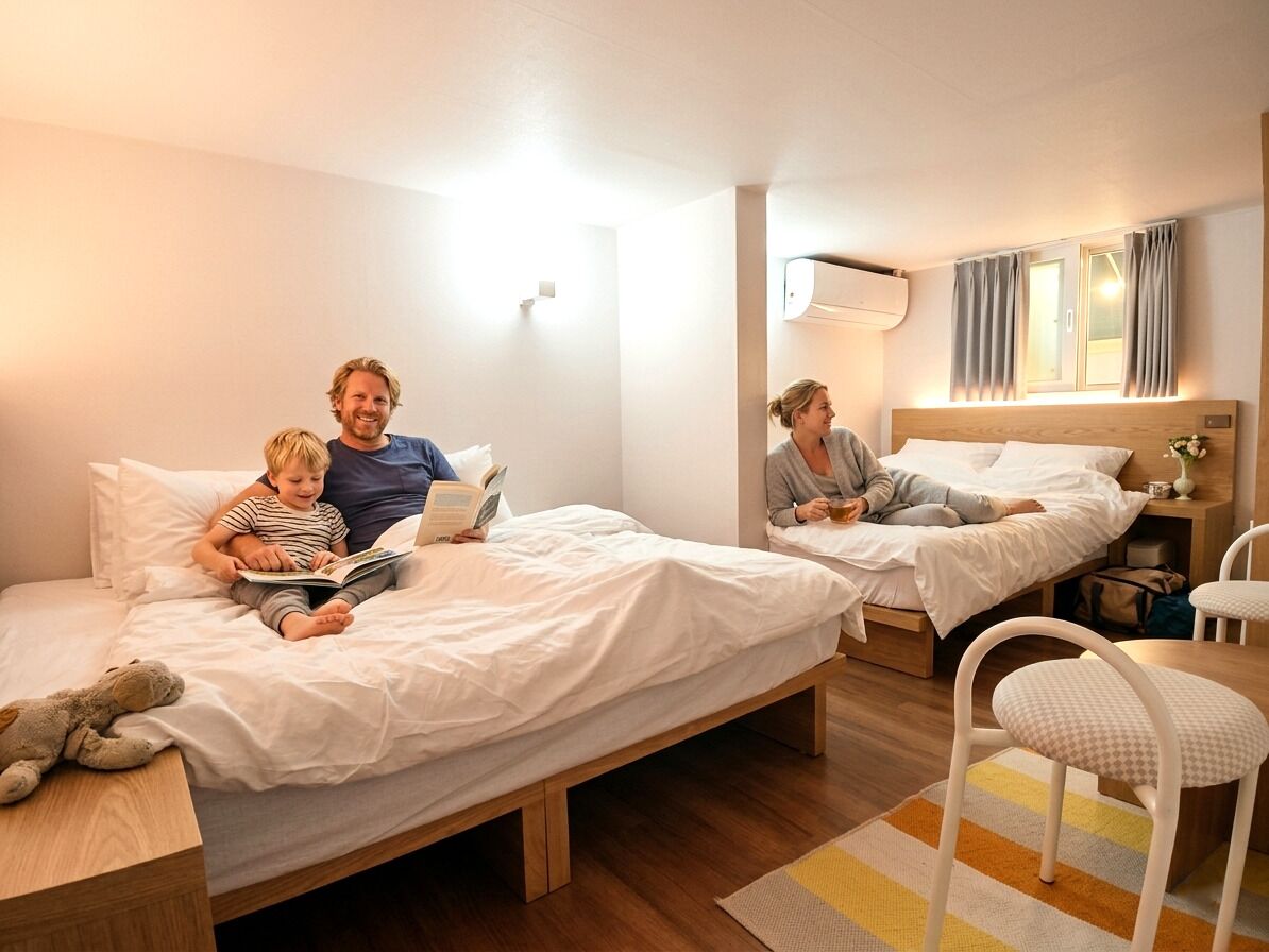 Royal-værelse til 4 personer - boblebad - byudsigt | Individuelt design, gratis Wi-Fi, sengetøj