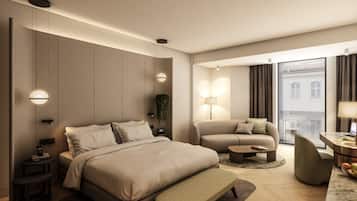 エジプト綿のシーツ、高級寝具、ミニバー、セーフティボックス (室内)