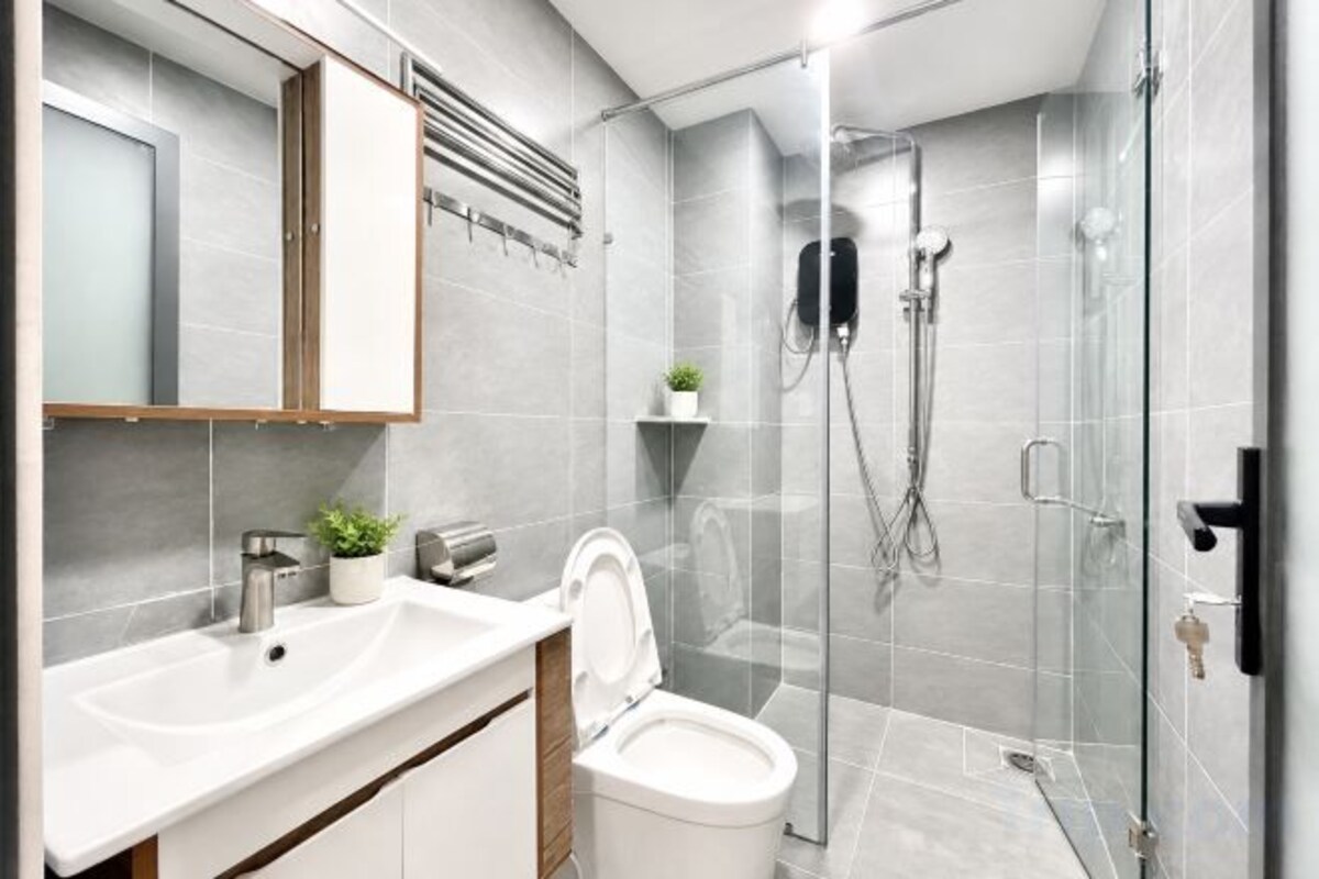 Bathroom | Hair dryer, slippers, towels, soap