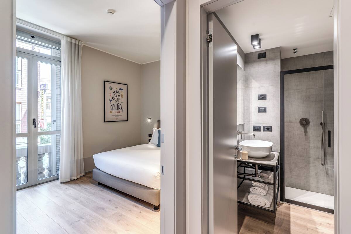 1 bedroom, laptop workspace, iron/ironing board, bed sheets