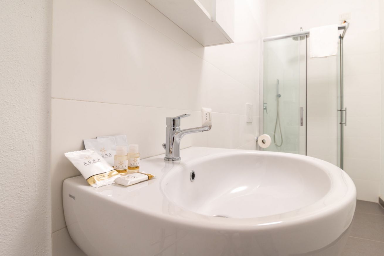 Shower, bidet, towels, shampoo