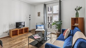 City Apartment, 1 Double Bed with Sofa bed, Non Smoking, City View | Living area - Bright 1BR Steps from Canal Saint-Martin (Paris)