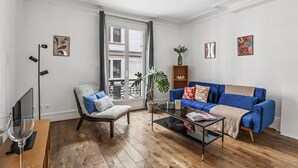 City Apartment, 1 Double Bed with Sofa bed, Non Smoking, City View | Living area - Bright 1BR Steps from Canal Saint-Martin (Paris)