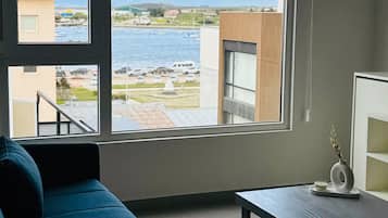 Utsikt mot strand/hav