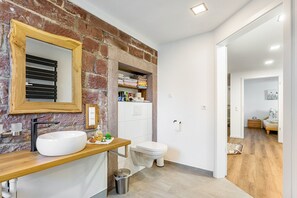 Shower, hair dryer, towels - Apartment 'Seyfried' with Private Terrace, Shared Garden and Wi-Fi (Hardheim)