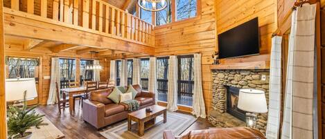 Smart TV, chimenea, videojuegos