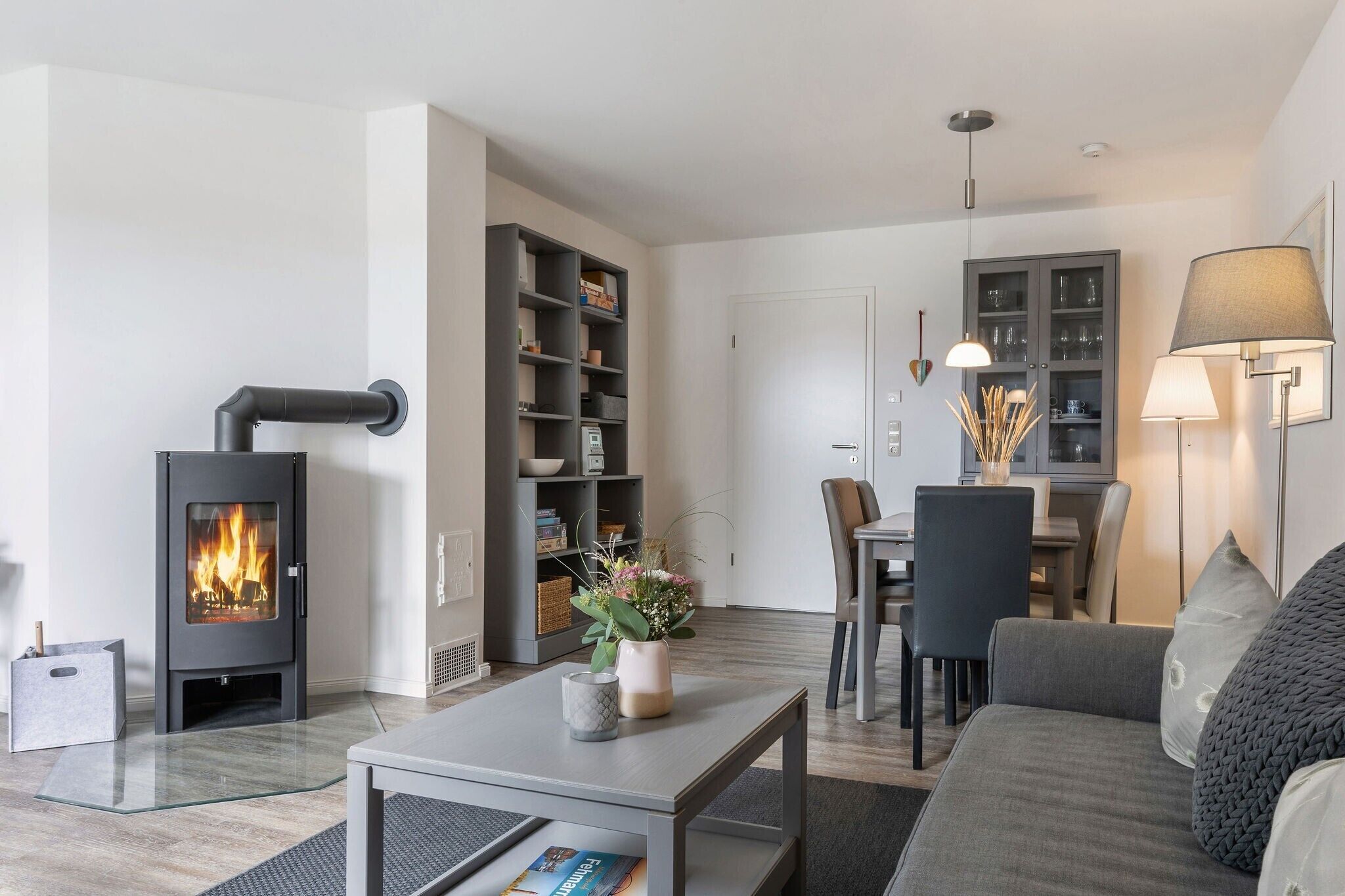 テレビ、暖炉、DVD プレーヤー