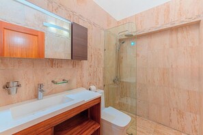 Séchoir à cheveux, serviettes fournies, savon, papier de toilette