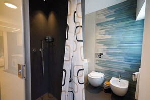 Regadera, secadora de cabello, bidet, toallas 