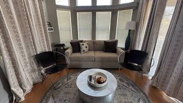 Tv, eldstad och en stereo