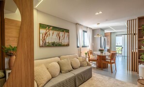 Basic Apartment | Living area - Apt w/ BBQ Near the Beach in Pereque Fel0502 (Porto Belo)