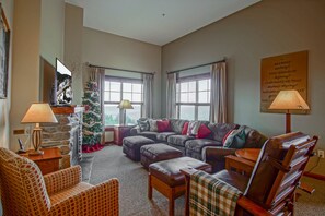 Condo, Multiple Beds, Hot Tub, Mountain View (3 Br: Soaring Eagle 104) | Living area - 3 Bedroom, 2 Full Baths, Slope Side. Outdoor Hot Tubs on Site. Ski Lift Overlook (Snowshoe)