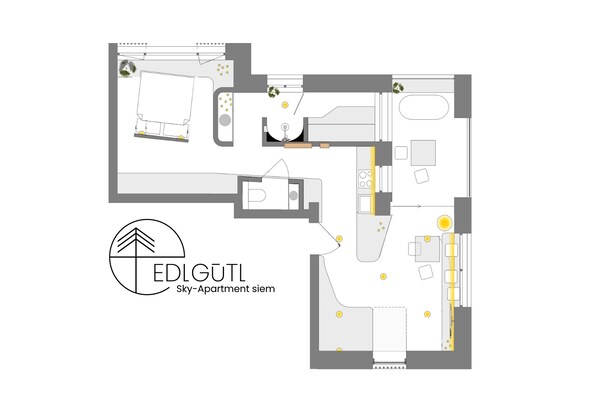 Floor plan - Modern design apartment with a view of the Dreisesselberg.<br>With sauna, roof terrace, outdoor bathtub and custom-made furnishings.<br>Perfect for two adults who appreciate peace and quality. (Breitenberg)