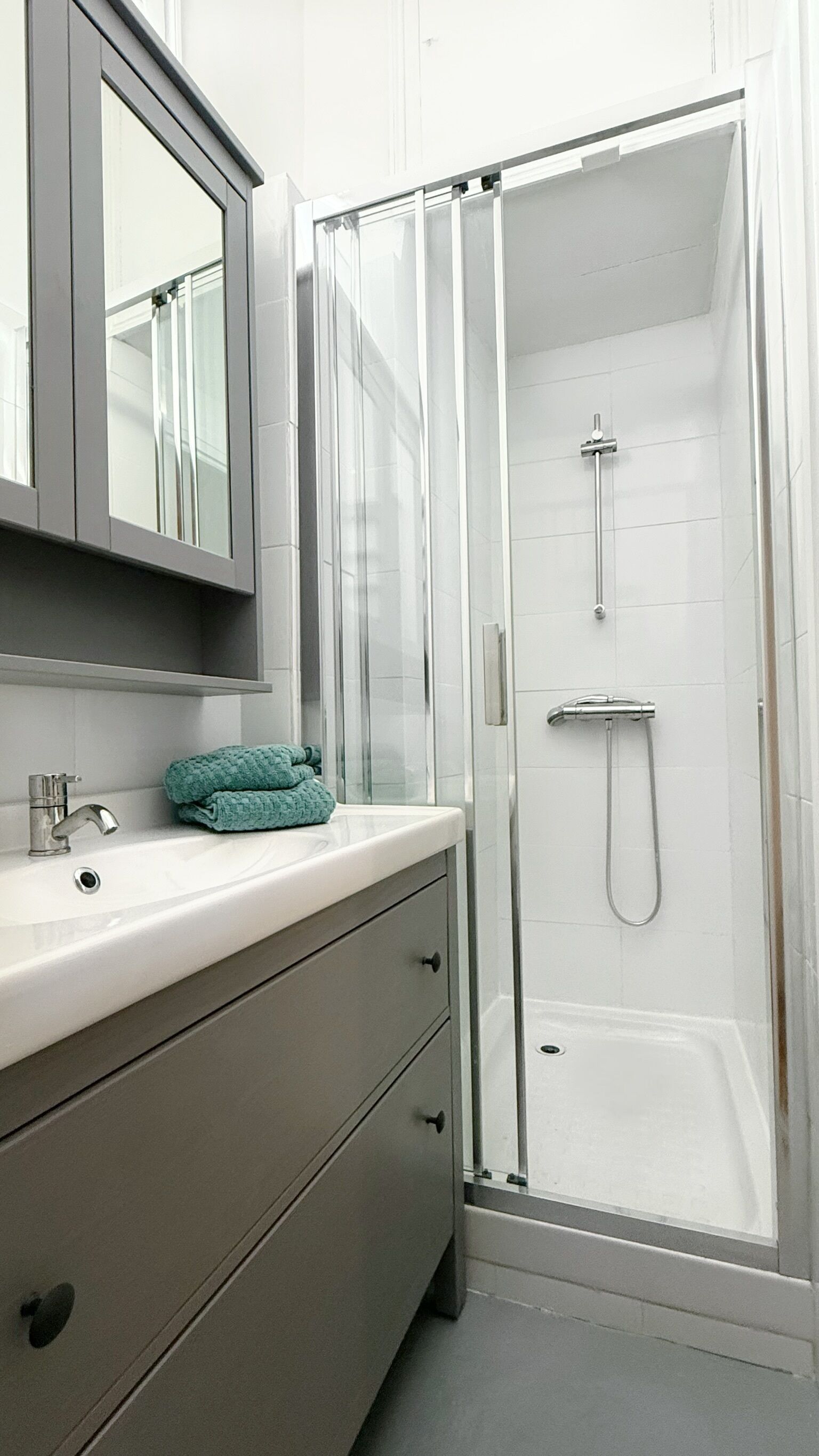 Hair dryer, towels, toilet paper