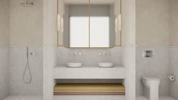 Doccia, asciugacapelli, pantofole, asciugamani