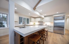 Fridge, microwave, oven, stovetop - Torch Lakefront 6BR Home: Private Dock, Hot Tub (Kewadin)