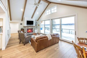 TV, fireplace, stereo, offices - 6BR Just Renovated Torch Lakefront Home- Boat Dock (Kewadin)