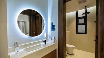 Shower, free toiletries, hair dryer, slippers