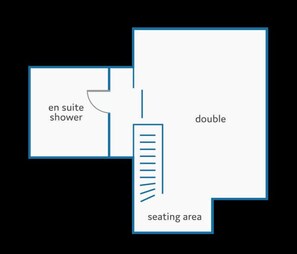 A hotel layout with an en suite shower, double room, and seating area. - Villa Water by Villa Plus (Kariotes)