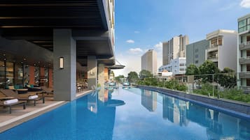 Outdoor pool, sun loungers