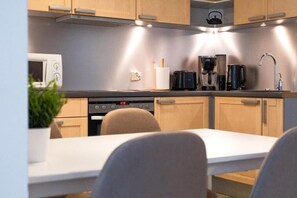 Apartment, Balcony, Courtyard View | Private kitchen | Fridge, microwave, oven, stovetop - City center with Free parking and Sauna (Tallinn)