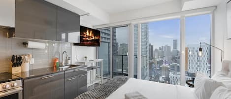 Premium Apartment, Multiple Beds, City View | Living area