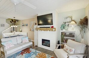 TV, fireplace, books, stereo - Cozy Coastal Escape | Pool, Bay Views, Beaches (Selbyville)