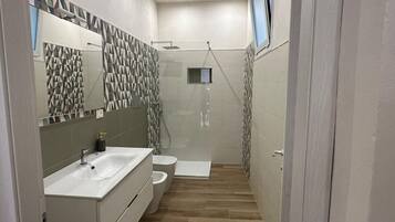 Deluxe Apartment | Bathroom | Shower, hair dryer, towels, soap