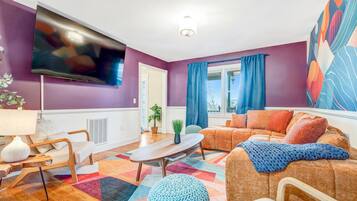 Smart TV, fireplace, video games, foosball