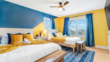 5 bedrooms, desk, iron/ironing board, travel crib