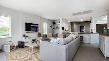 Smart TV, fireplace, stereo, offices