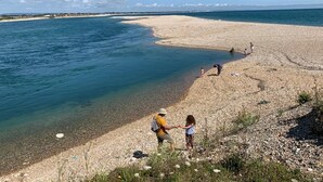 A beach with clear water, pebbles, and a few people. - Seacote: Family Seafront Home in Selsey – Sleeps 7, Hot Tub & Sea Views (Selsey)