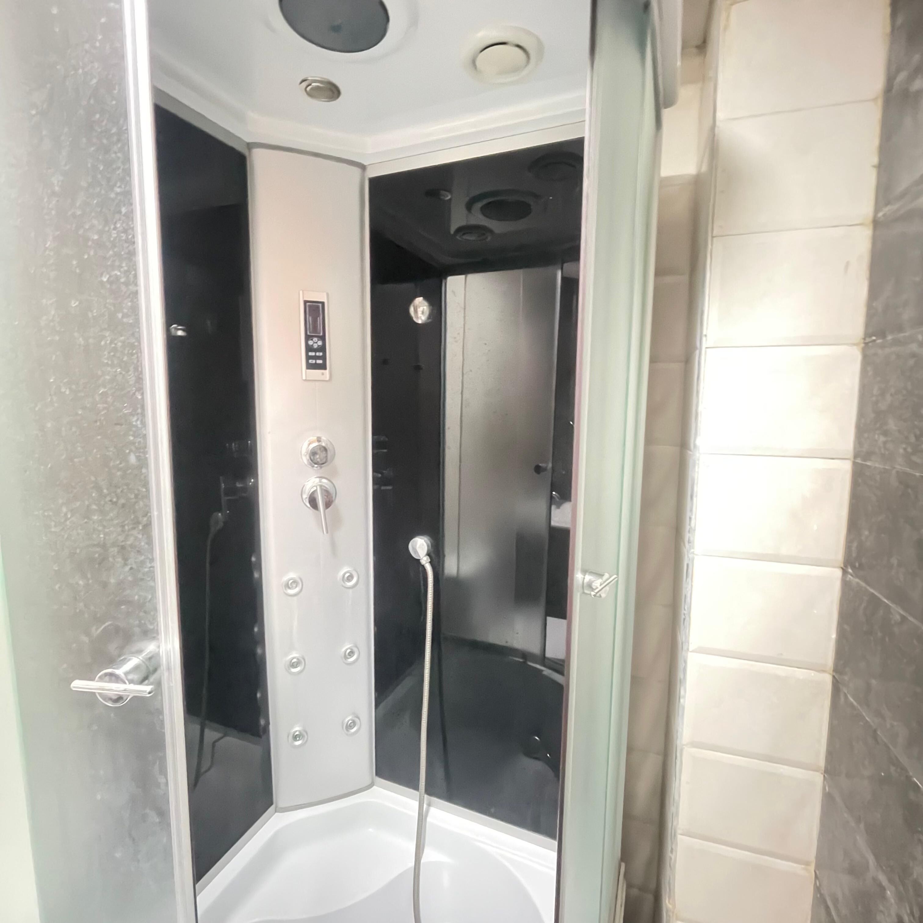 Hair dryer, bidet, towels, soap