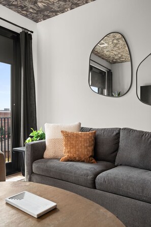 TV, fireplace, books