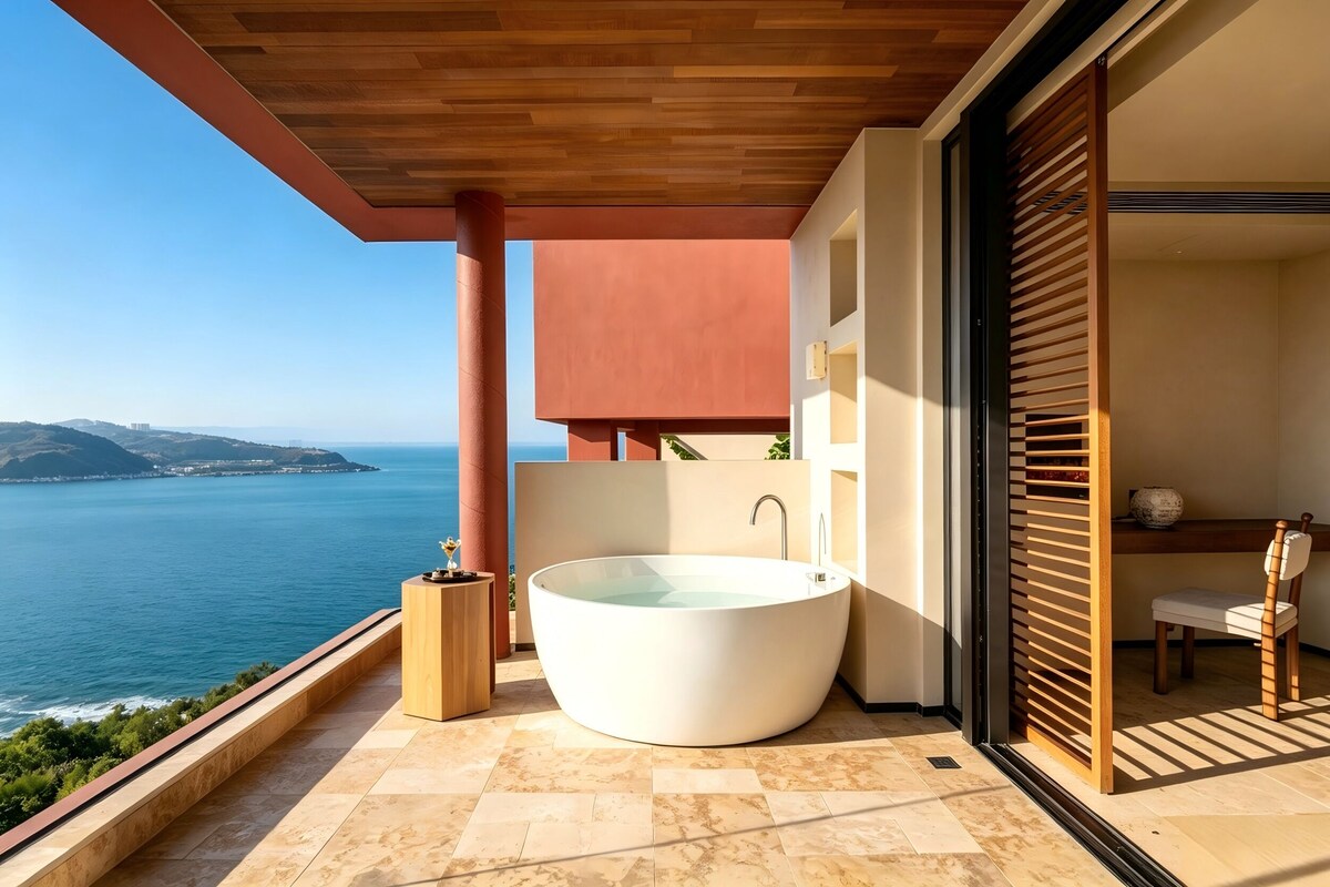 Chambre Sénior double, patio, vue sur la mer | Minibar, bureau, espace de travail pour ordinateurs portables