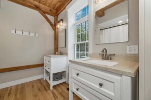 Hair dryer, bidet, towels, soap