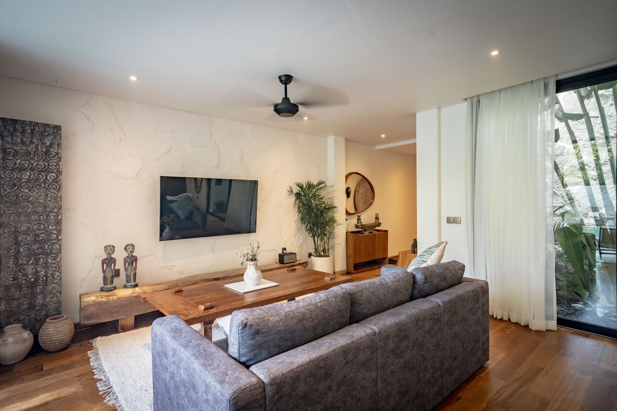 Luxury Villa, 3 Bedrooms, Pool View | Living room | 65-inch Smart TV with cable channels