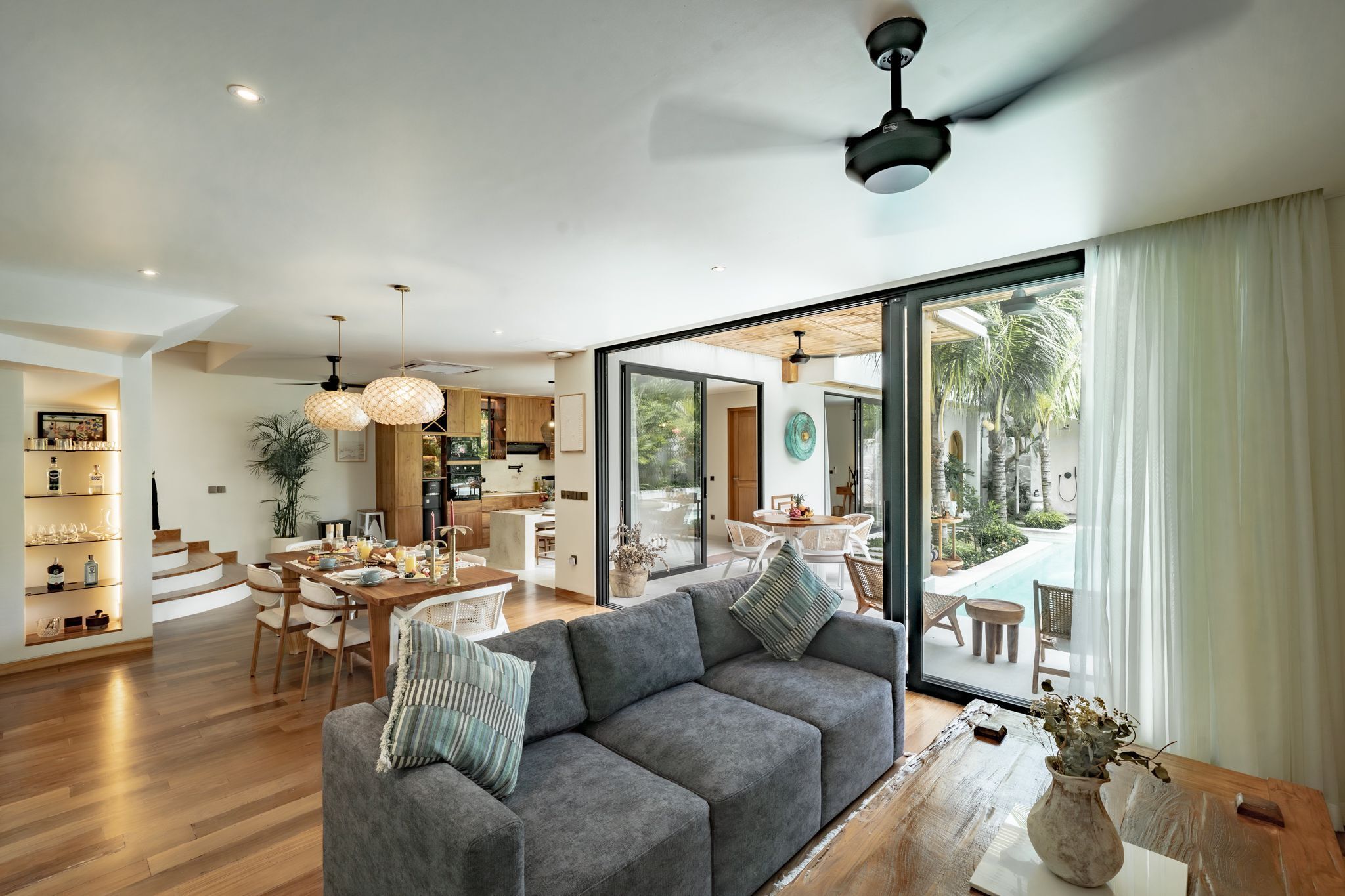 Luxury Villa, 3 Bedrooms, Pool View | Living room | 65-inch Smart TV with cable channels